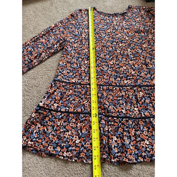 J Jill Floral Blouse Tiered Tunic Boho Cottage Smocked Long Sleeve Womens Large - Picture 6 of 8